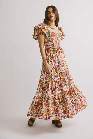 PREORDER- Robbie Floral Midi Dress in Pink