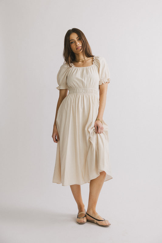 elastic waistband midi dress