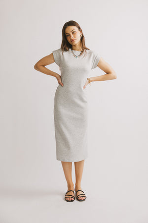 Lauren Tee Shirt Midi Dress in Heather Grey