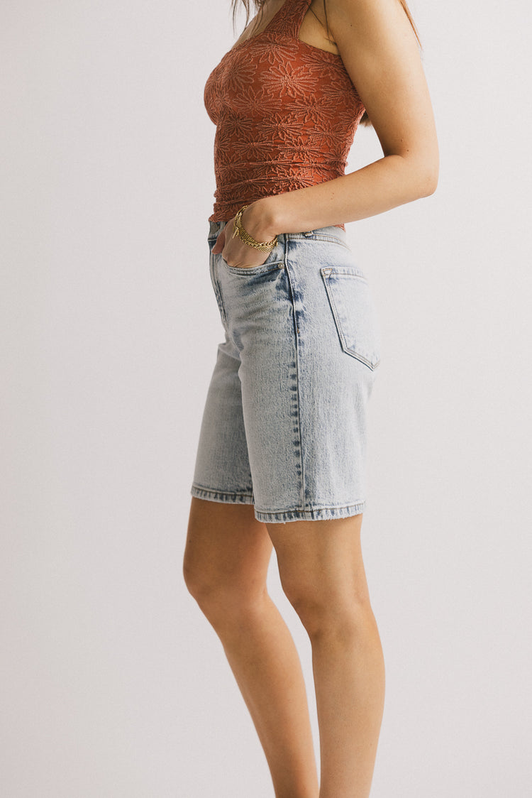 light wash denim shorts