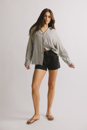 Gia Striped Button Up in Black