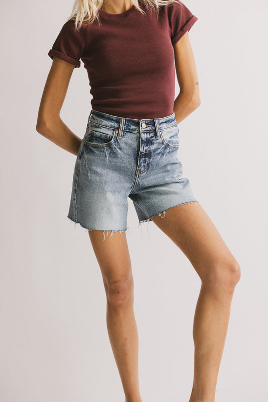 longer denim shorts