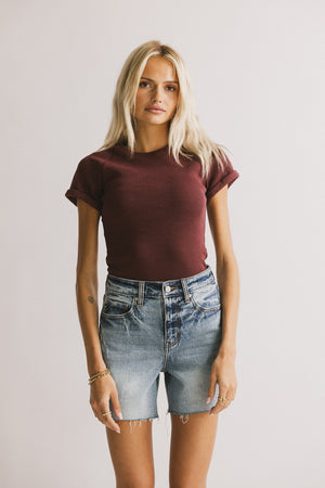 Kammie Ribbed Basic Tee in Maroon - FINAL SALE