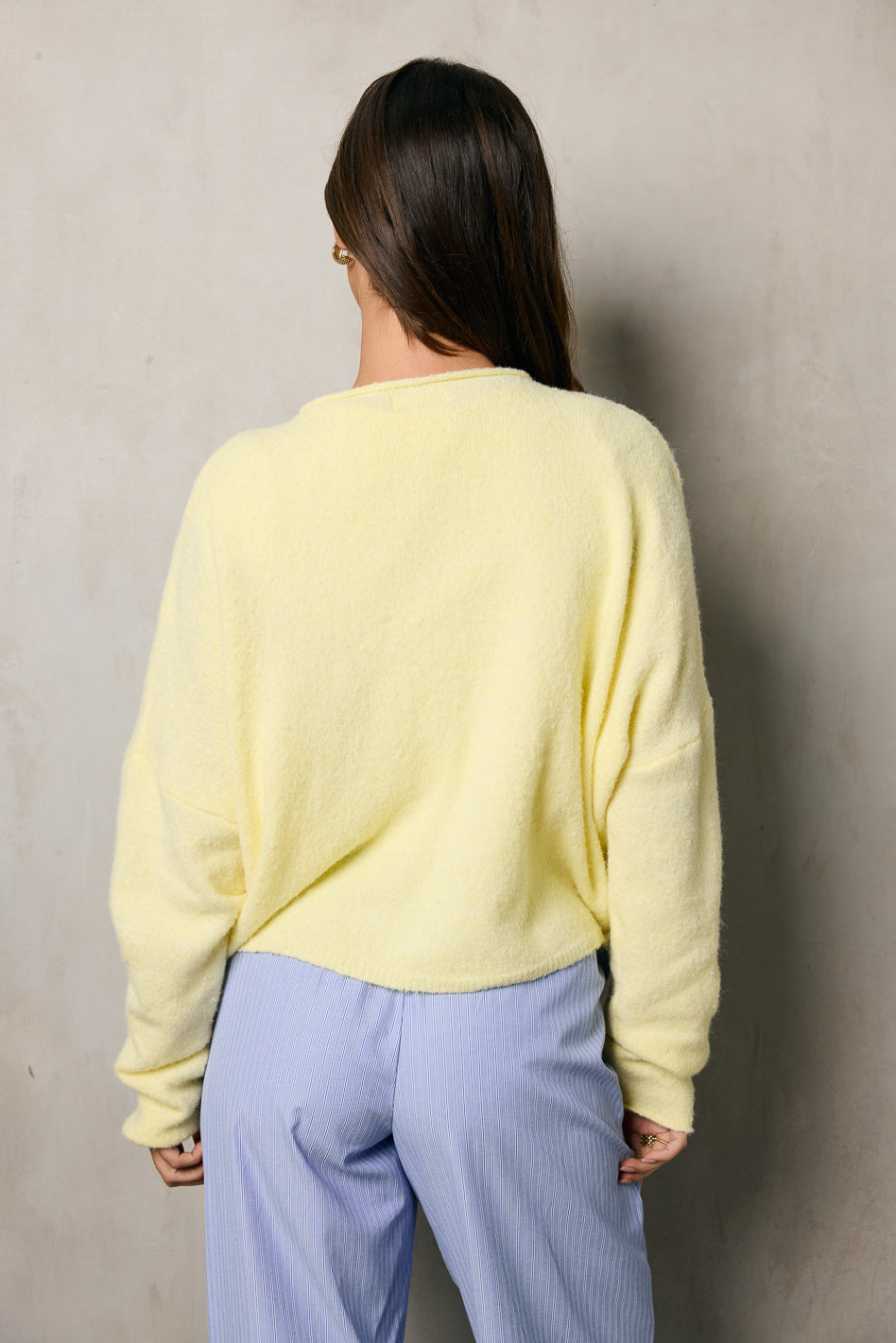 yellow knit cardigan
