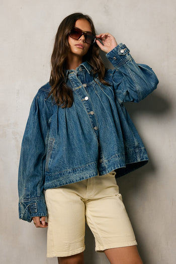 denim jacket with pleats