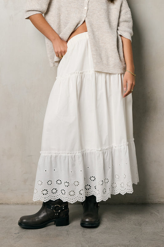 tiered white maxi skirt