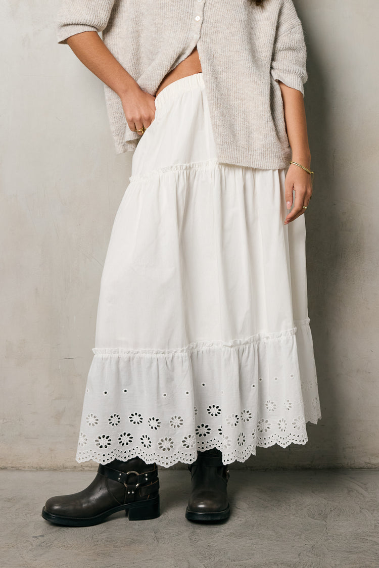 tiered white maxi skirt