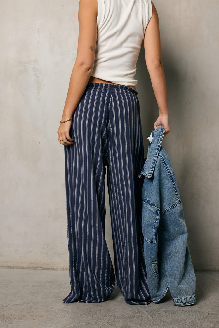 wide leg striped pants in navy