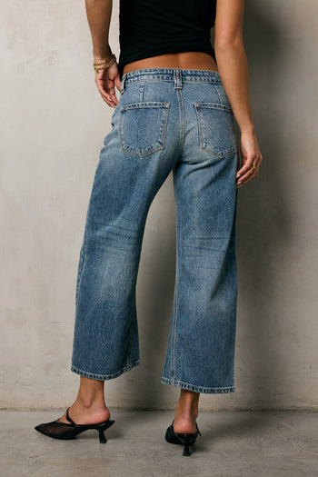 back pockets on loose fit denim
