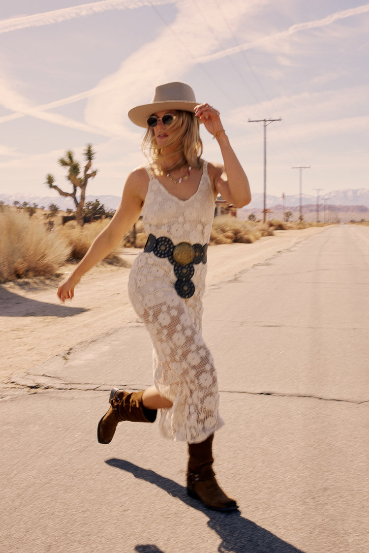 crochet detail dress in ivory