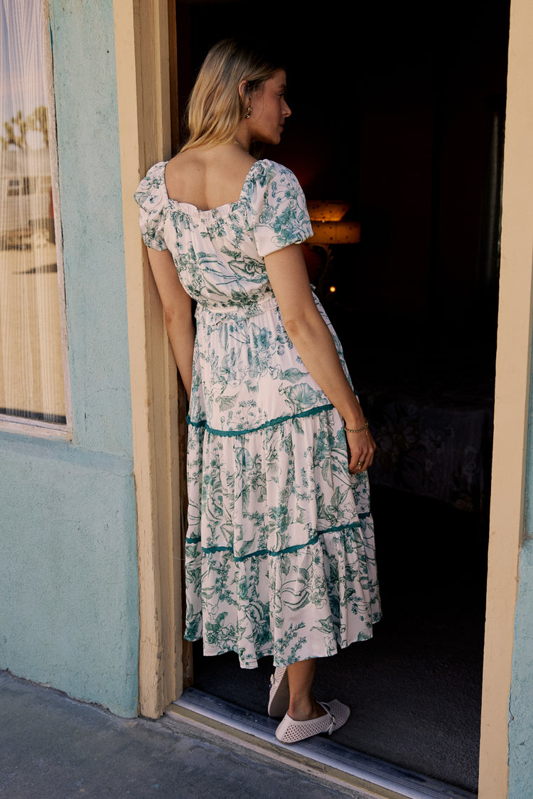 ivory and green midi dress