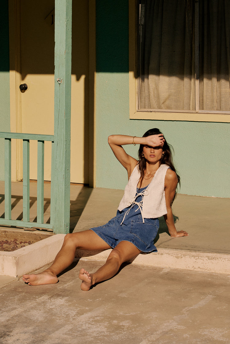 denim romper with vest