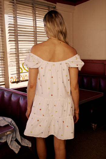 white floral embroidered mini dress