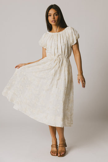 round neckline cream dress