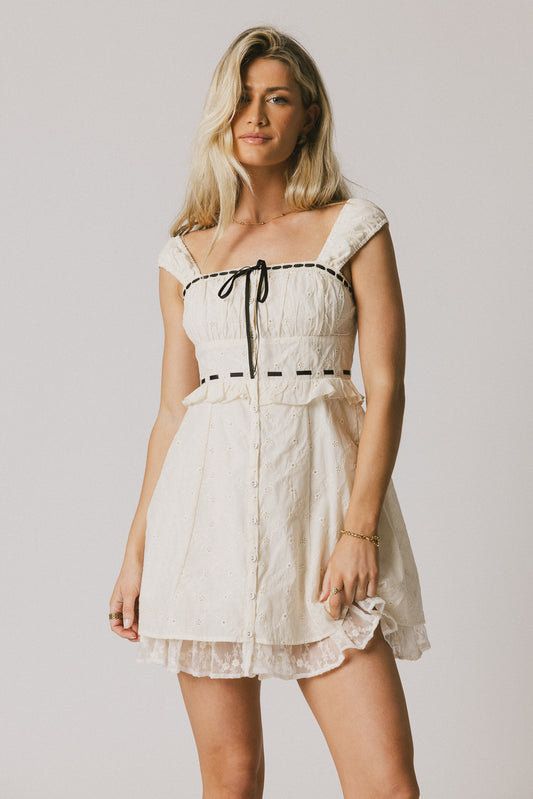 black lace trim mini dres