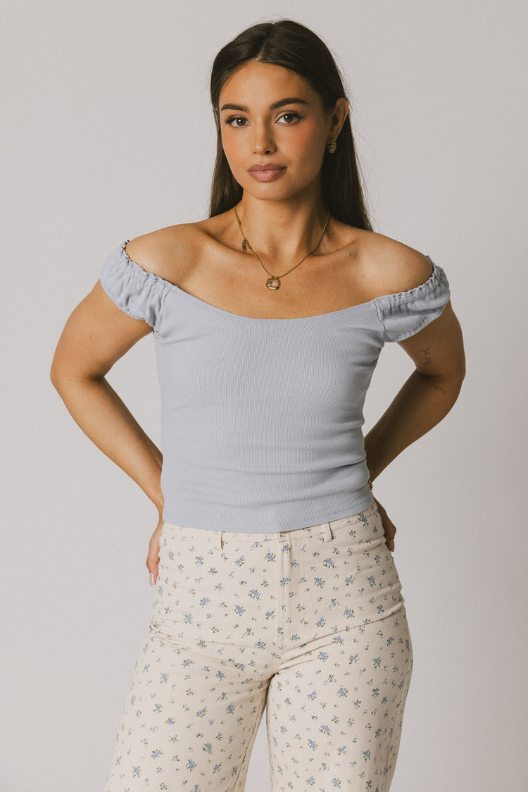 scoop neck blue ribbed top