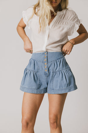 Harpa Tiered Mini Shorts in Denim