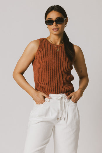 ribbed tank top in clay