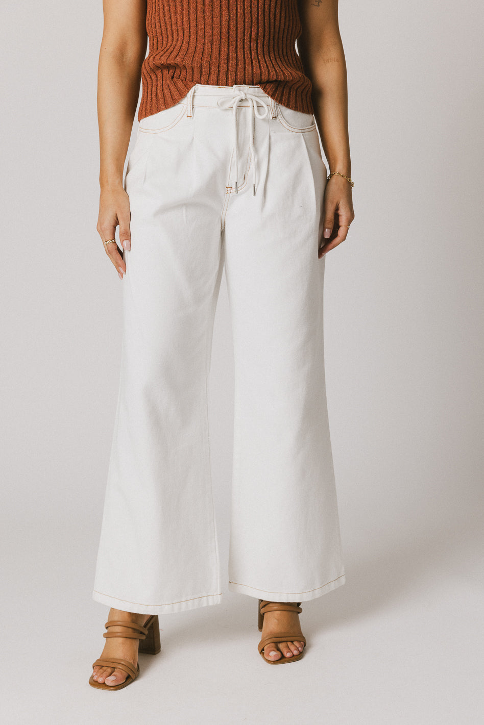 TIE WAIST WHITE PANTS