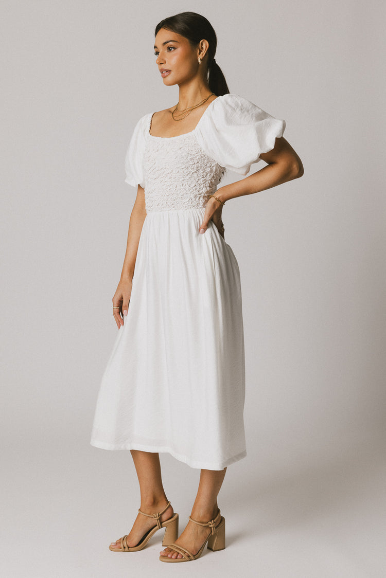 Elastic waistband white midi