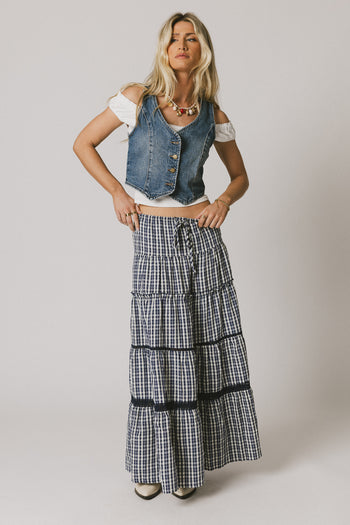 button front light wash vest