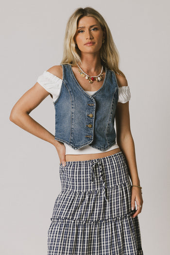 v neck denim vest