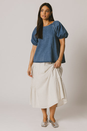 PUFF SLEEVED DENIM TOP 