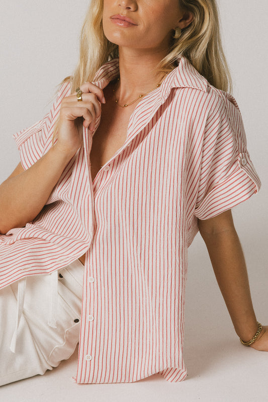 SHORT SLEEVE STRIPED BUTTON UP 