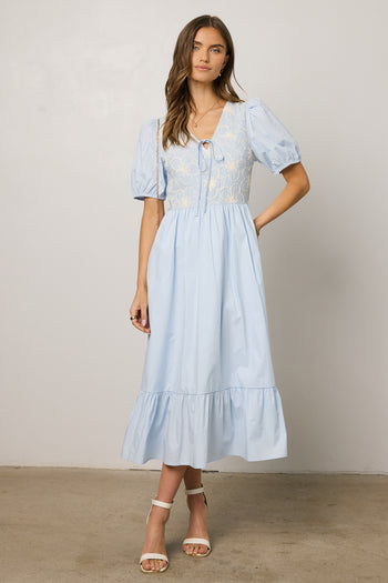light blue dress with short sleeves