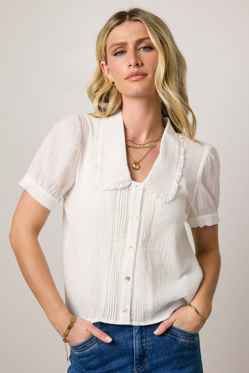 collared white blouse