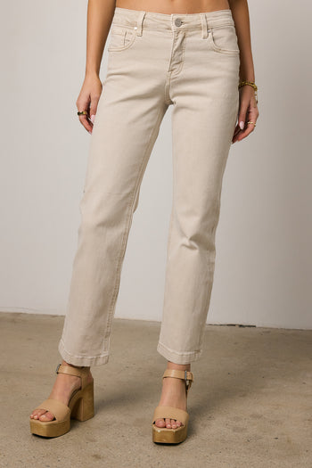 beige straight leg jeans