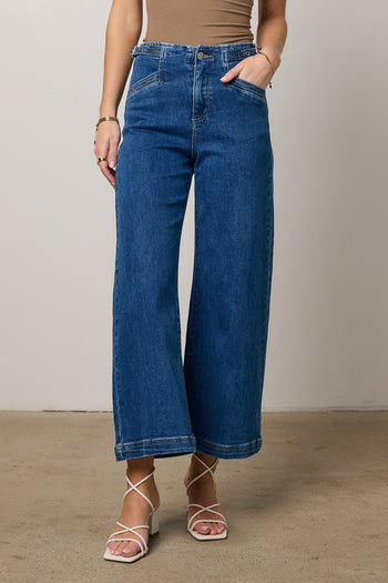 high waisted dark wash denim