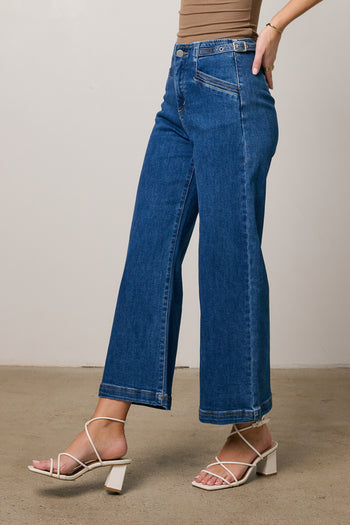 denim jeans with buckle detail