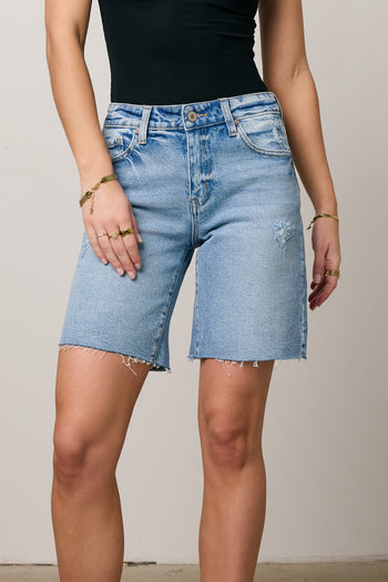 raw hem denim shorts