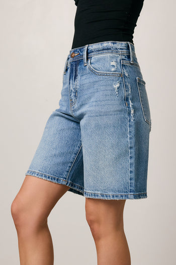 bermuda shorts with distressed detail