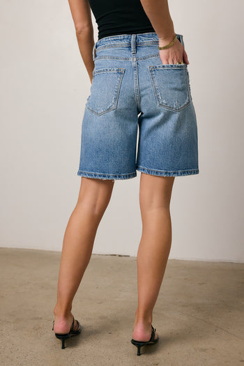 medium wash denim shorts