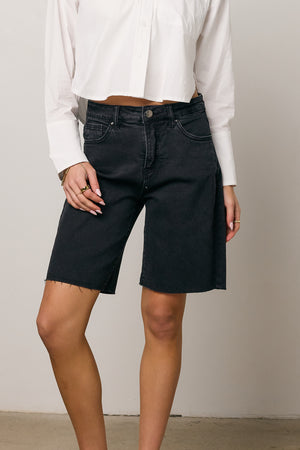 bermuda dress shorts böhme Lydia Bermuda Shorts in Black in Denim/Black Size XL