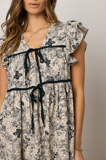 BOWS ON FLORAL MINI DRESS 