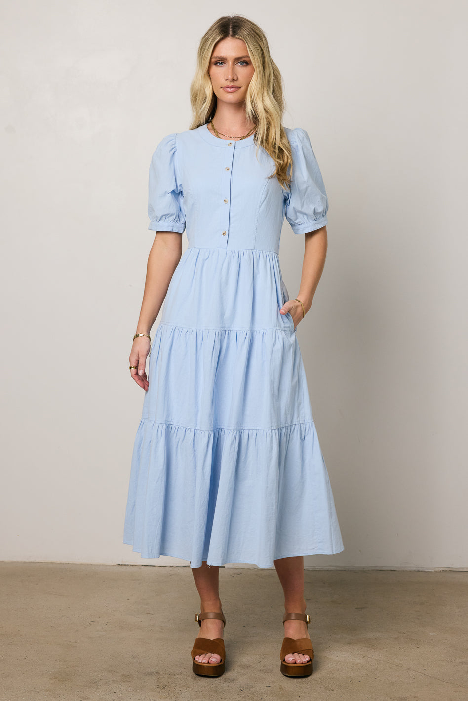 round neckline blue dress