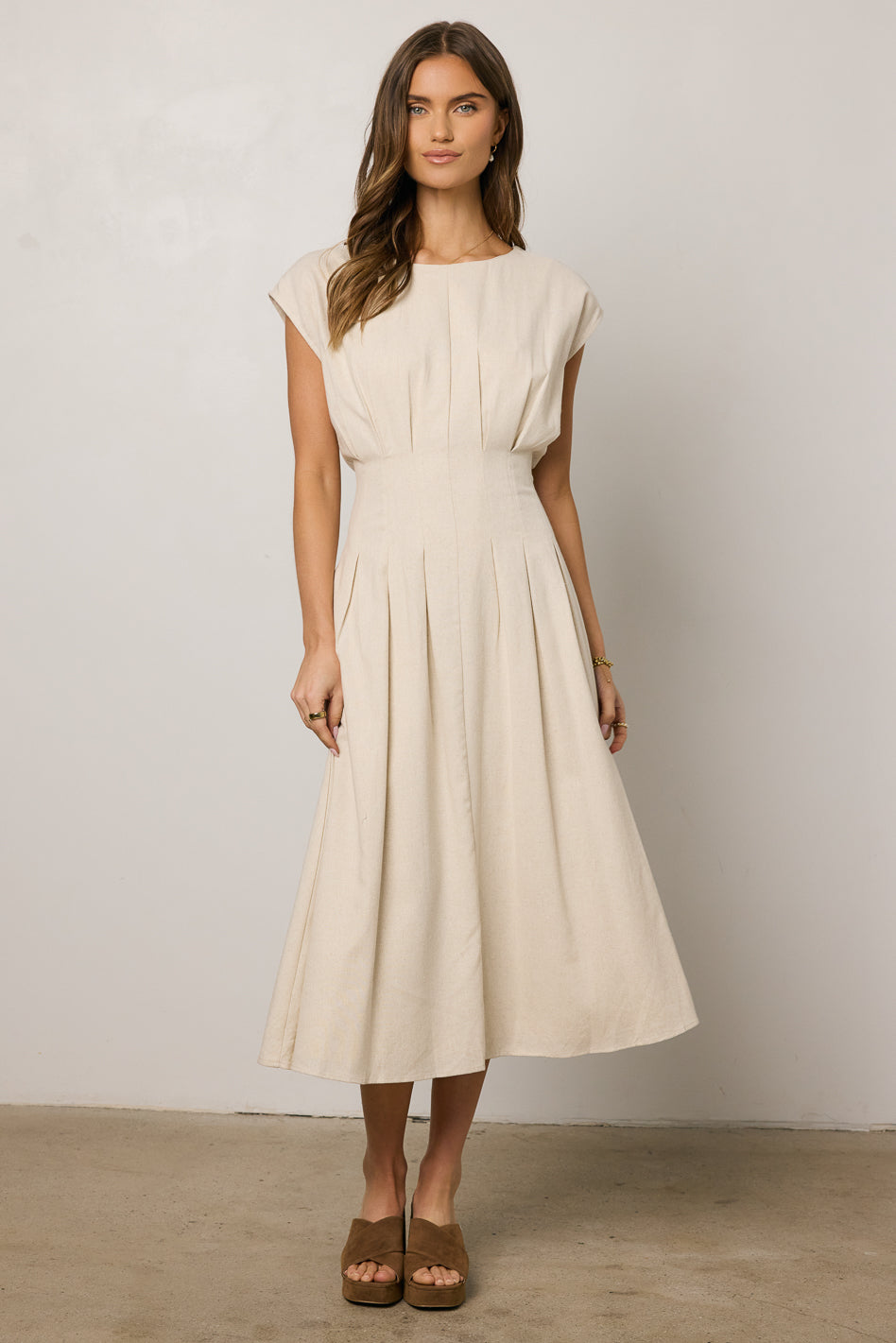 midi dress in oatmeal