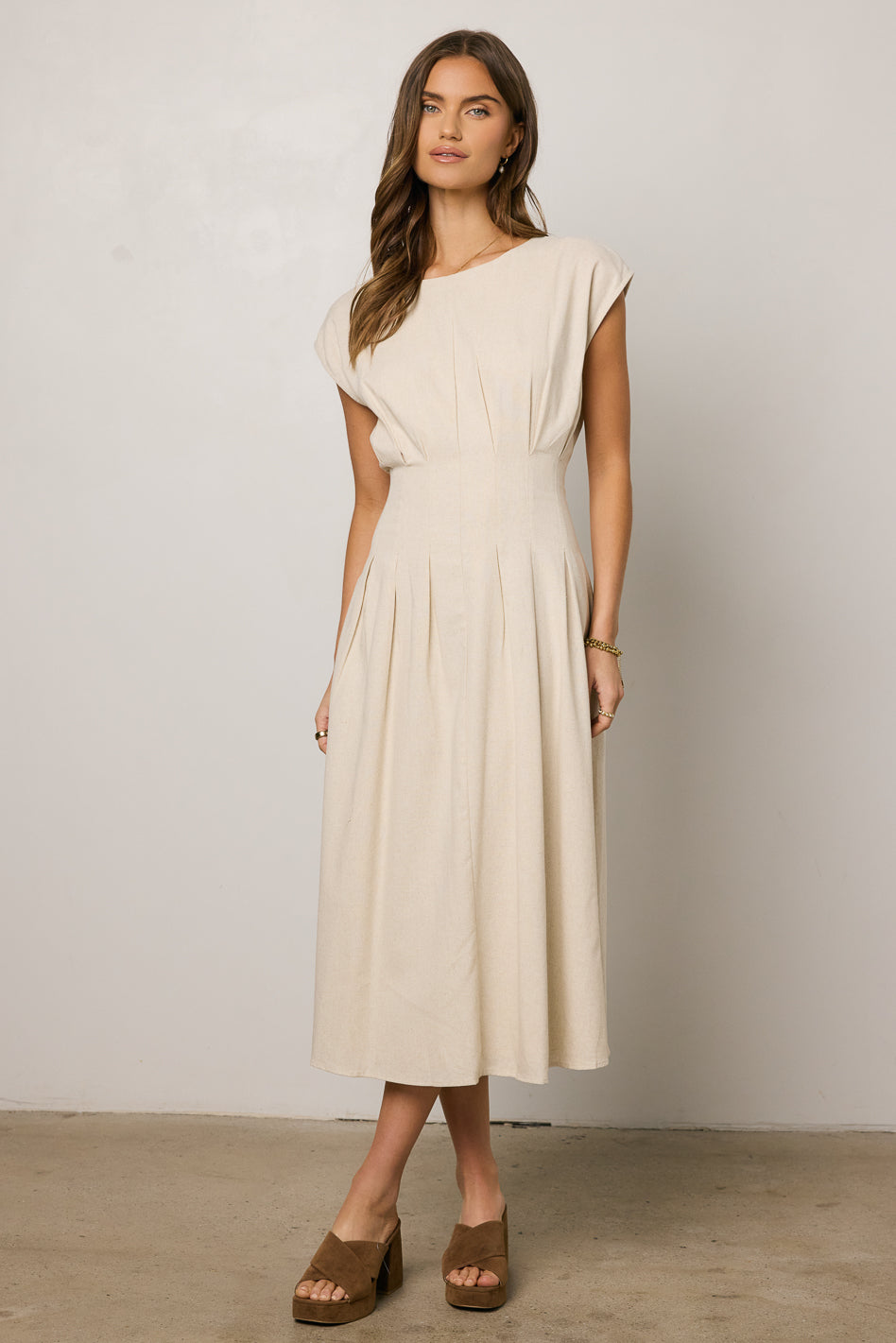 structured a line midi dress Structured High-Neck A-Line Midi Dress