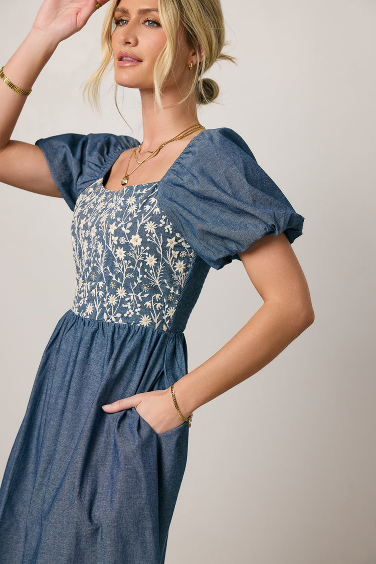 blue dress with pockets
