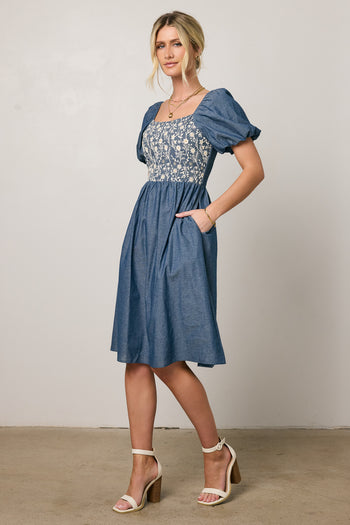 blue knee length dress
