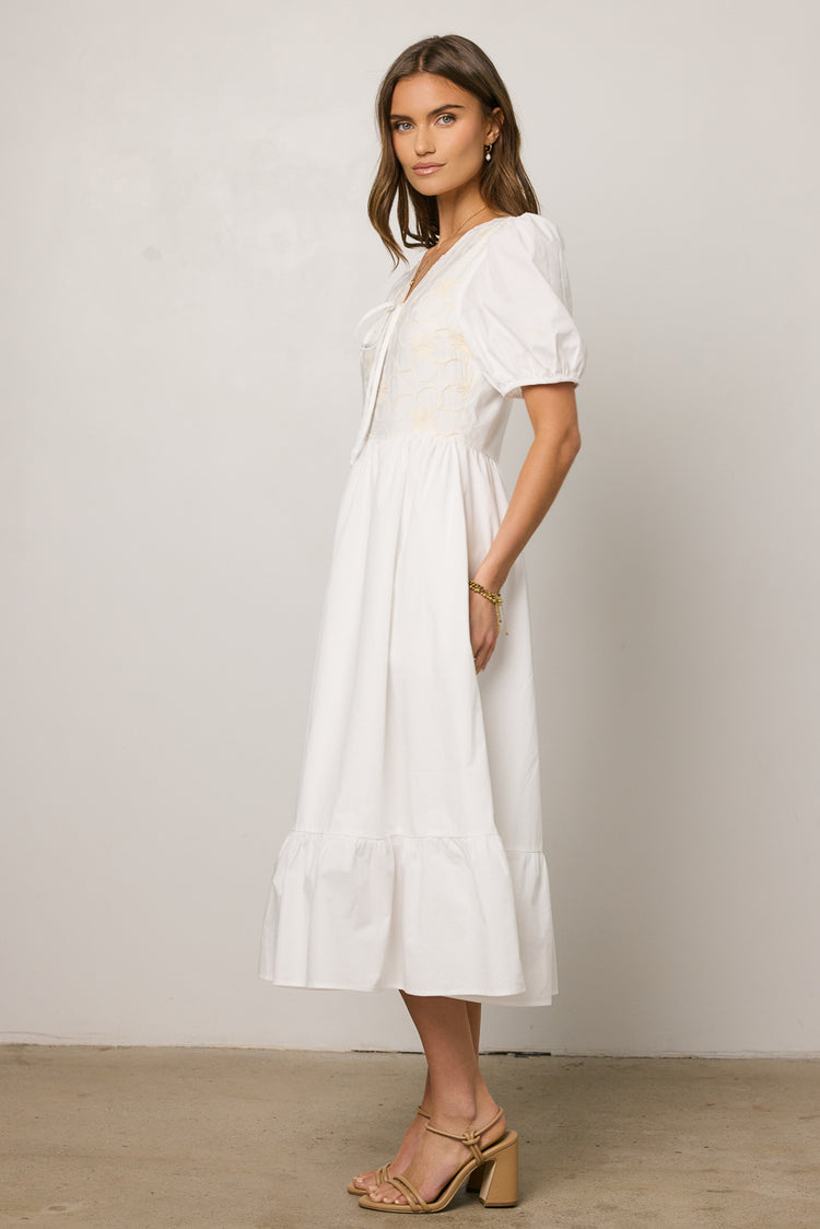 midi dress with puff sleeves