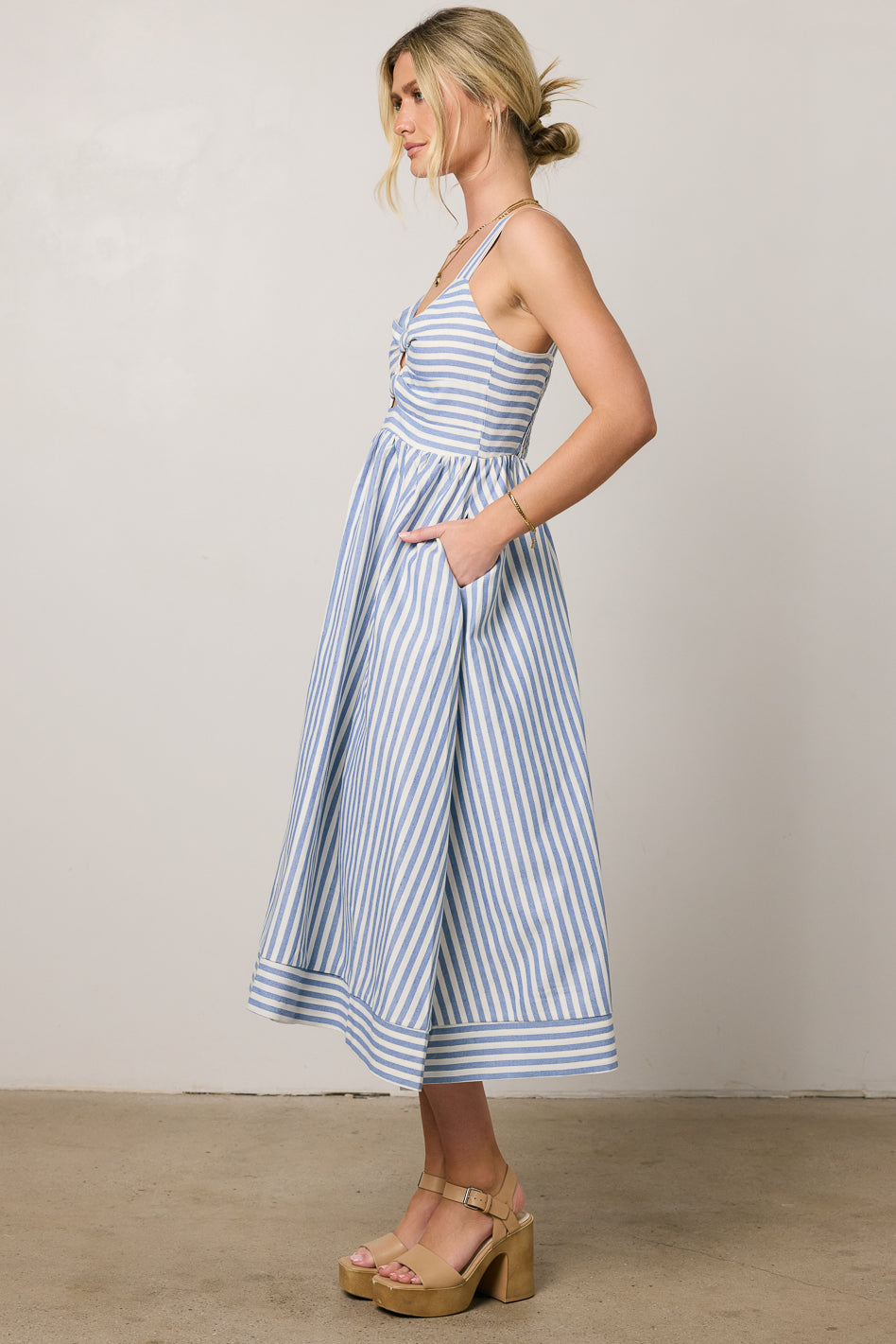 white stripe midi dress The White Square Neck Striped Midi Dress