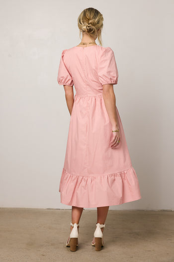 pink dress with puff sleeves
