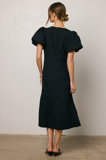 black midi dress with short sleeves