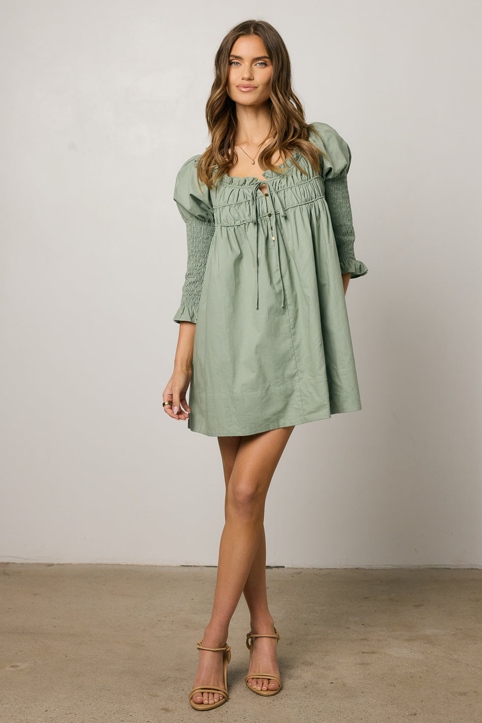 Nolan Babydoll Dress in Sage - FINAL SALE Nolan Babydoll Dress in Sage - FINAL SALE