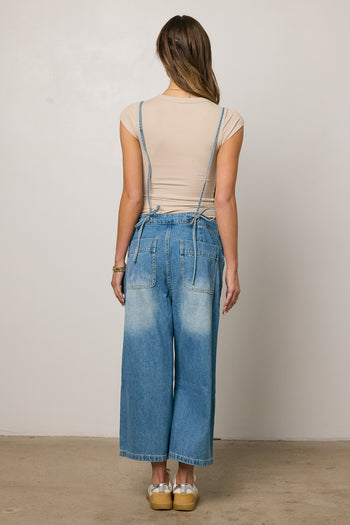 cropped wide leg overalls
