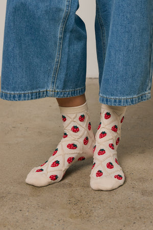 Strawberry Socks in Beige
